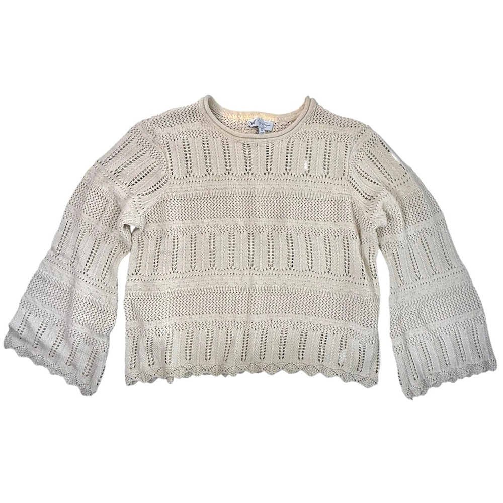 Jessica Simpson Cream Crochet Knit Bell Sleeve Sweater XL